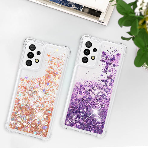 ANSHOW [2 Pack Samsung Galaxy A33 5G Case for Women Girls Liquid Glitter Cases, Cute Sparkly Clear Shiny Bling Slim Thin Protective Phone Case for...