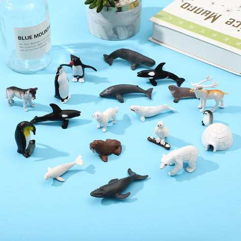 ONEST 25 Pieces Mini Arctic Animals Figurines Set Polar Animal Toys Plastic Arctic Tundra Deer Toy Animal Small White Bear Arctic Fox for Kids Bir...