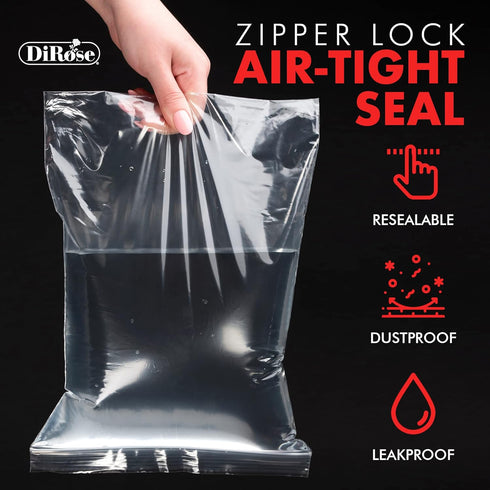 Zip Bags Clear Plastic With Zipper Seal - By DiRose | Resealable, Strong, Thick, Sturdy | For Organizing, Travel, Shipping, Packaging, and Storage...