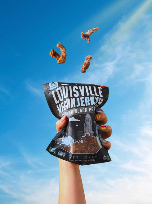 Louisville Vegan Jerky - Smoked Black Pepper Vegan and Vegetarian Meat, 19 Grams of Non-GMO Soy Protein, 310 Calories per Bag, Gluten-Free High Pr...