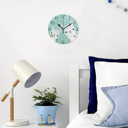susiyo Animal Cute Llama Alpaca Wall Clock Silent Round Wall Clock Non Ticking Battery Operated Creative Decorative Clock for Kids Living Room Bed...