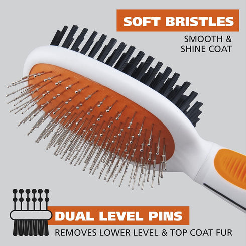 Wahl Premium Pet Double Sided Pin Bristle Brush with Patented Stacked Pin Design for Dogs - Removes Loose Hair & Stimulates the Skin while Creatin...