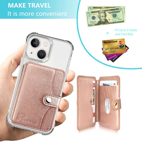 Phone Wallet Stick on,Credit Card Holder for Cell Phone,Leather Minimalist Wallet for Back of Most Smart Phone (Pink)...