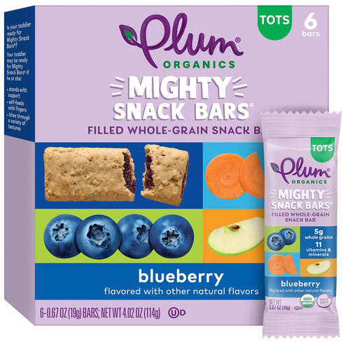 Plum Organics Mighty Snack Bars - Blueberry - 0.67 oz Bars (Pack of 6) - Organic Fruit and Vegetable Toddler Food Snack Bars...