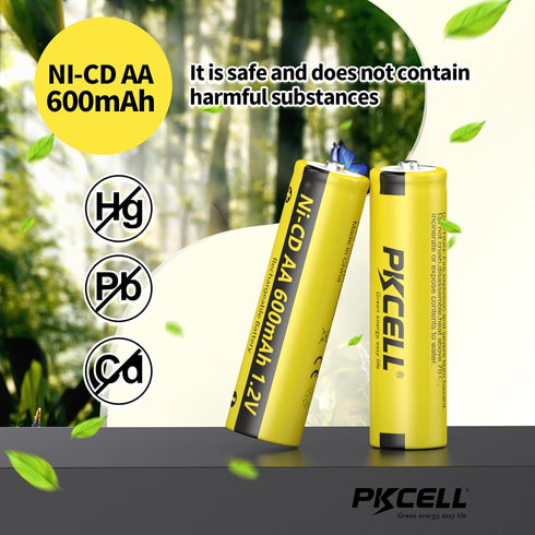 PKCELL 4 Pack AA 1.2V 600mAh NICD Rechargeable Double A Battery for Solar Lights(4PCS)...
