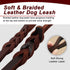 Leather Dog Leash, 5ft/6ft/8ft Braided Leather Leash for Dogs, Heavy Duty Dog Leashes with Rotating Clasp, Soft and Durable Leather Dog Training L...