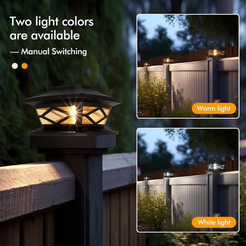 TWINSLUXES Solar Post Lights Outdoor 2 Modes Waterproof LED Solar Post Cap Lights for 3.5x3.5 4x4 5x5 and 6x6 Wooden&Vinyl Post,Fence Post Solar L...