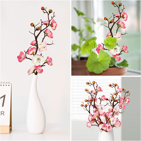 LIUCOGXI 4 Pcs Artificial Flower Plum Blossom Branch Real Touch Artificial Cherry Blossom Flower Short Stem for Table Wedding Bouquet Home Decor...