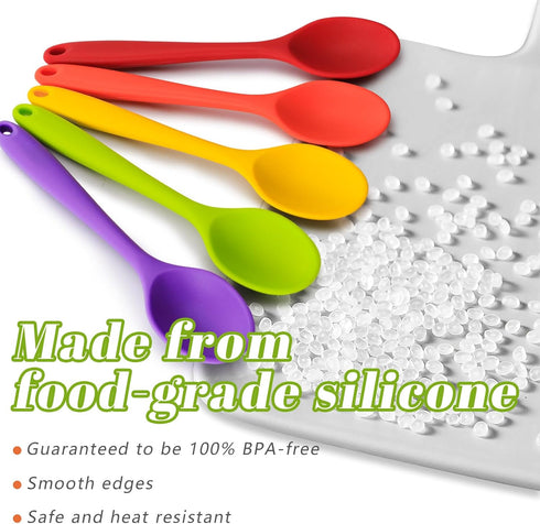 HANSGO 5PCS Small Silicone Spoons, 8Inch Heat Resistant Spoons Nonstick Kitchen Spoons Silicone Tea Spoon for Kitchen Cooking Baking Stirring...
