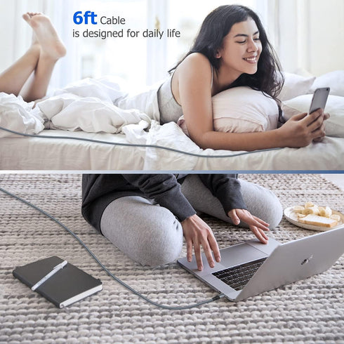 Puxnoin USB C to USB C Cable 6ft 60w, 3Pack USB C Cable, PD Type C Charging Cable Fast Charging Compatible with iPhone 15, MacBook Pro, iPad Pro, ...