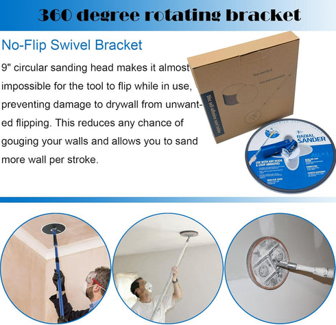 9 Inch Hand Radial Drywall Sander Tool with Interchangeable Center Hub 9 inch Disc Sander Blocking for Wall Cleaning and Polishing...
