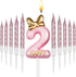 BBTO Number 2 Birthday Candle Pink Birthday Candle Girl with 10 Pieces Pink Candles Long Thin Cupcake Candles in Holders for Cake Topper Birthday ...