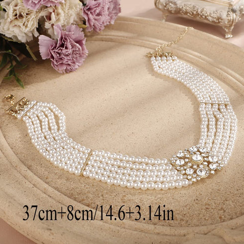 Missgrace Dainty 5 Tier Layered Pearl Rhinestones 1920s Short Choker Necklace for Women Chunky Necklaces Necklace Pearl Pendant Necklaces Pearl Ch...