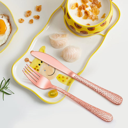 LIANYU 12-Piece Kids Copper Silverware Set, Stainless Steel Toddler Utensils, Hammered Metal Preschooler Flatware Cutlery Set, Children Tableware ...