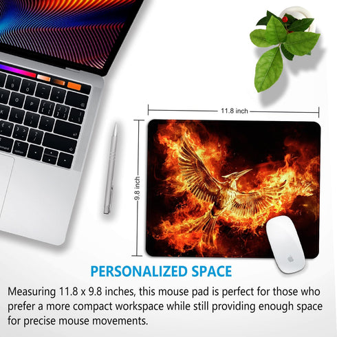 Large Mouse Pad, Cool Fire Phoenix MousePad Office Computer Laptop Mouse Pad with Stitched Edges, Non-Slip, Washable Personalized Design Art Mouse...
