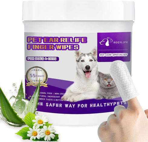 55 Count PET Ear Cleaning Finger Wipes for Dogs & Cats,Ear Cleaner Finger Wipes,Removes Dirt & Odor,Easy to Use, Natural Ingredients (Ear Cleaning...