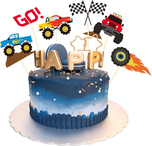 48 Pieces Monster Truck Blaze Car Cupcake Toppers RACIN Cake Toppers Cute Baby Shower Birthday Party Suppies...