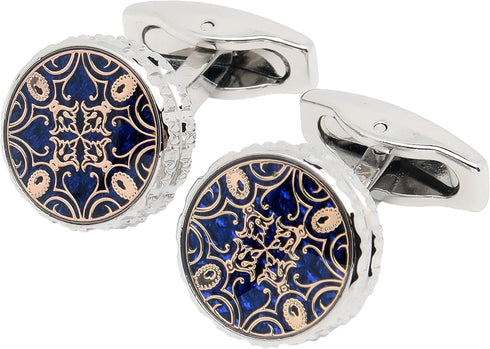 Novelty Floral Pattern Design Cufflinks for Men Round Silver Men's Cuff Link Set for Wedding Shirt Party Business Birthday Anniversary Dress...