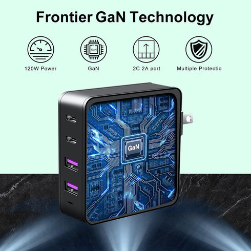 DTK USB C Wall Charger, 120W Fast Charger Block Plug, 4-Port Portable Power Adapter Charger Station for iPhone 14 13 12 11 Pro Max SE XS XR X 8 7,...
