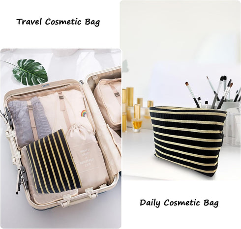 Large Aesthetic Makeup Bag, Floral Cosmetic Bags for Women Girls, Canvas Makeup Organizer Storage with Zipper, Travel Toiletry Bag, Cute Skincare ...