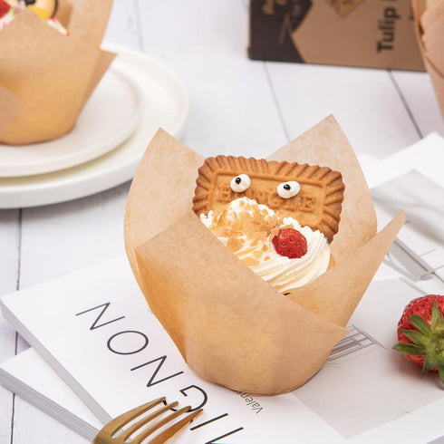 Nordic Paper 100pcs Large Size Natural Tulip Cupcake Liners for Baking, Large Muffin Liners, Cupcake Wrapper for Party, Christmas...