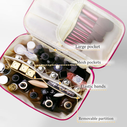 Large Travel Makeup Bag Makeup Case Organizer,Waterproof Leather Checkered Cosmetic Bag Toiletry Bag for Girls Traveling with Removable Divider,Gi...