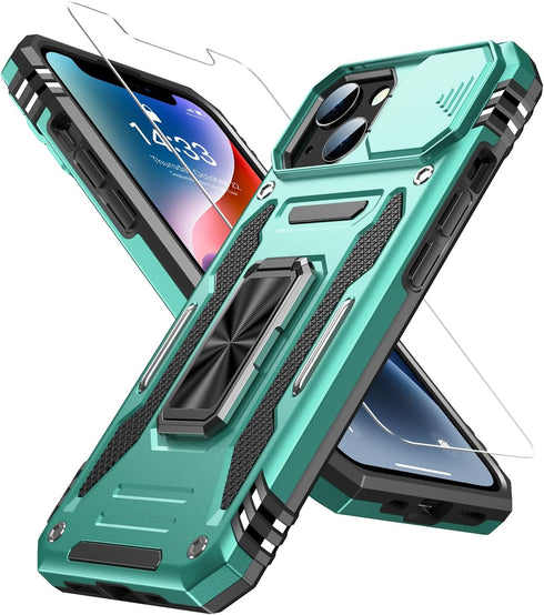 MERRO for iPhone 13 Case with Screen Protector,Sliding Camera Cover,Military-Grade Cover with Magnetic Stand Phone Case 6.1" Turquoise......