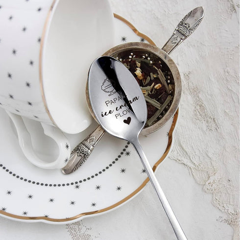 Papa's Ice Cream Plow Funny Stainless Steel Engraved Spoon, Long Handle Coffee Tea Spoon Dessert Ice Cream Plow, for Papa Dad Men Coffee Lovers Fa...