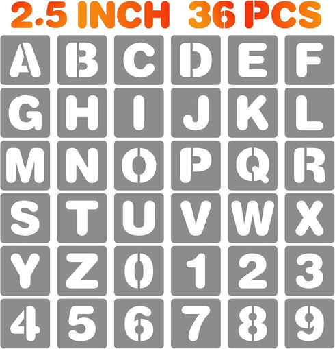 BAMIDELE 2.5 Inch Letter and Number Stencils, 36 Pcs Reusable Plastic Alphabet Spray Paint Stencils for Painting on Wood, Wall, Fabric, Rock, Chal...