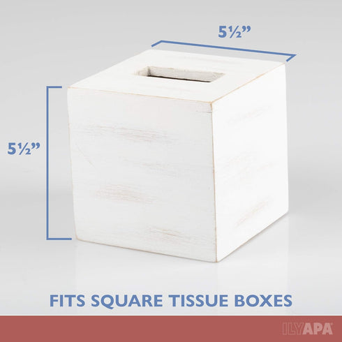 Ilyapa Wood Tissue Box Cover Square - Rustic Farmhouse White Wooden Tissue Holder...