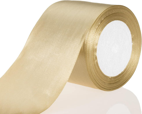 ATRBB 25 Yards 3 Inches Wide Satin Ribbon Perfect for Wedding Satin Chair Sash and Gift Wrapping (Old Gold)...