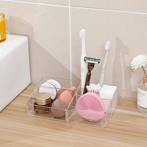Yesesion Plastic Makeup Storage Organizer, Clear Cosmetics Display Case for Bathroom Counter, Dresser, Small Vanity Holder for Beauty Supplies, Ma...