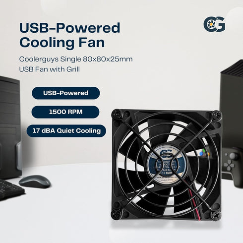 Coolerguys Single USB Fan for PlayStation, Xbox, Receivers, Roku (80mm)...