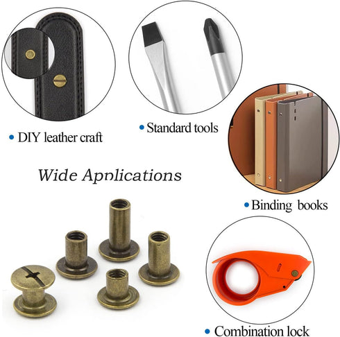 Bronze M5 Chicago Screws Assorted Kit 80 Sets 4 Sizes Leather Rivets 1/4 1/3 3/8 1/2 inches Screw Posts Rivets Nail Rivet Chicago Buttons for DIY ...