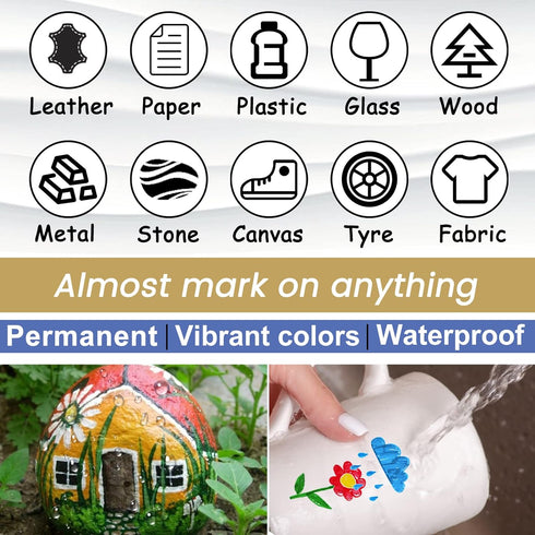 Overseas White Paint Pens Paint Markers - Permanent Acrylic Markers 3 Pack, Water Based, Quick Dry, Waterproof Paint Marker Pen for Rock, Wood, Pl...