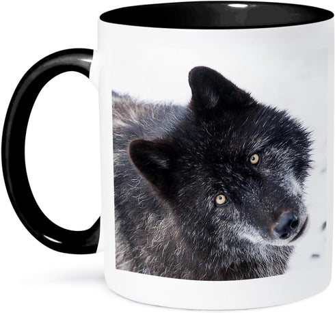 3dRose mug_173728_4 ROCKY MOUNTAIN GRAY WOLF - Two Tone Black Mug, 11oz...