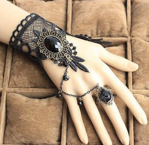 Black Choker Lace Necklace with Bracelet Set Punk Party Gothic Vintage Handmade Lolita Retro Bracelet Wristband for Women...