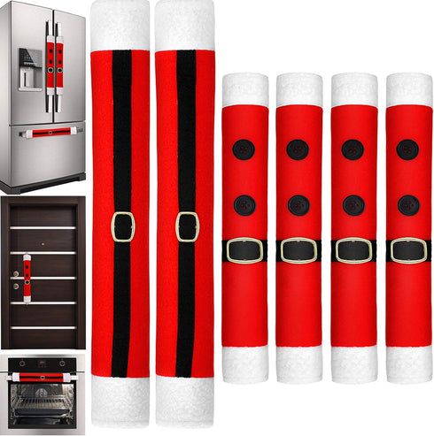 6 Pieces Christmas Refrigerator Door Handle Covers Kitchen Appliance Handle Covers Santa Belts Handle Decorations for Christmas Fridge Microwave Oven Dishwasher Handle Protector(Buckle Style)