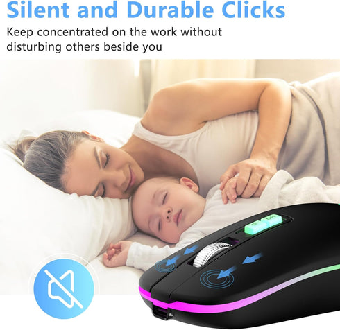 Wireless Mouse, Backlit LED Portable Slim Computer Mouse for Laptop, PC, Computer, MacBook, iPad, Chromebook, Notebook, 2.4G Rechargeable Wireless...