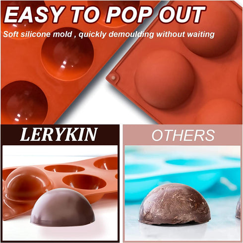 2 Pack Large 6-Cavity Semi Sphere Silicone Molds, Non-Stick Baking Mold for Making Standard Size Hot Chocolate Bomb, Cake, Jelly, Dome Mousse...