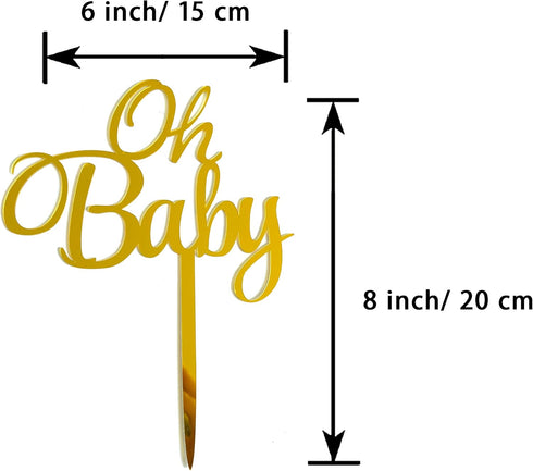 Baby Shower Cake Topper -Larger Size Acrylic Mirror Gold Elegant Handwriting “OH BABY” Sign - Smash Cake Topper, New Baby Gender Reveal Party Cake...