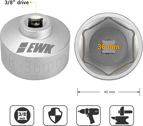 EWK 36mm Low Profile Oil Filter Socket, Fuel Filter Cap Removal Tool for Ford, VW, Audi, BMW...