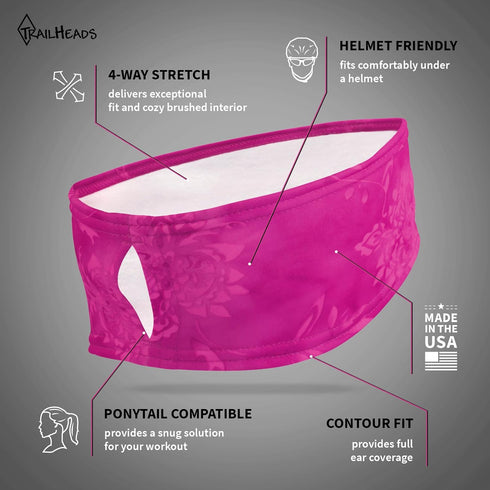 TrailHeads Print Headband | Ponytail Headband for Women | Ear Warmer for running and hiking - pink splash...