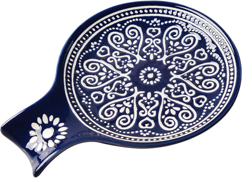 Ceramic Spoon Rest, Cooking Spoon Holder for Kitchen Counter/Stove Top/Dining Table Modern Farmhouse Decorative, Large (Blue)...