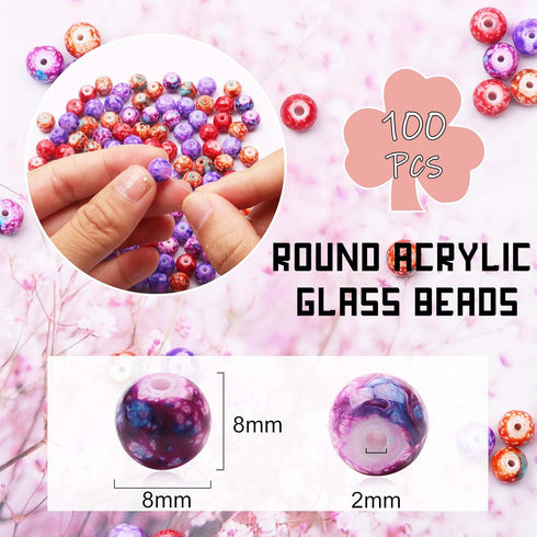 100pcs 6MM Acrylic Beads for Jewelry Making, GACUYI Smooth Beads Bulk Loose Glass Beads in Patterns for Adults Earring Bracelet Necklace Making an...