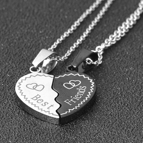MJartoria BFF Necklace for 2, Best Friend Necklaces Split Heart Silver Black Best Friends Forever Pendant Friendship Necklace Jewelry Birthday Gif...