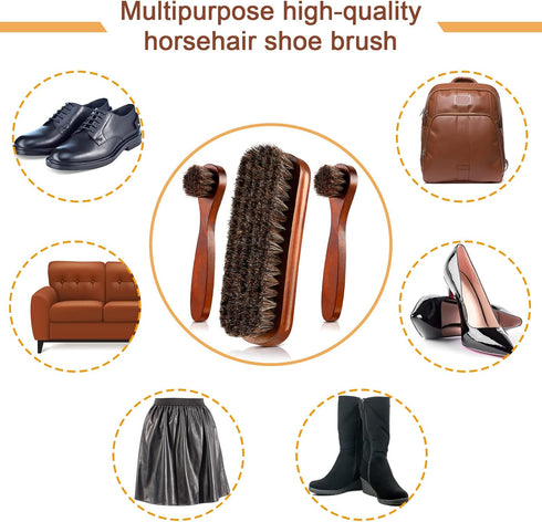 Jovitec 3 Pieces Horsehair Shoes Polish Brushes Kit Leather Shoes Boots Care Clean Polish Daubers Applicators...