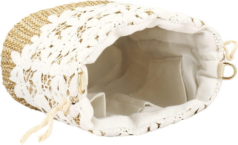 Bamboo Handbag, Beach Purse Bag Half Moon Bag, Straw Lace Woven Travel Sling Bag Shoulder Crossbody Bag for Women...