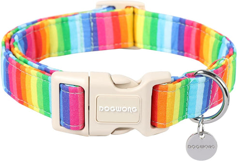 DOGWONG Cotton Dog Collar, Rainbow Dog Collar Durable Soft Natural Fabric Pet Dog Collar Cute LGBTQ Puppy Necklace for Small Medium Large Dog...