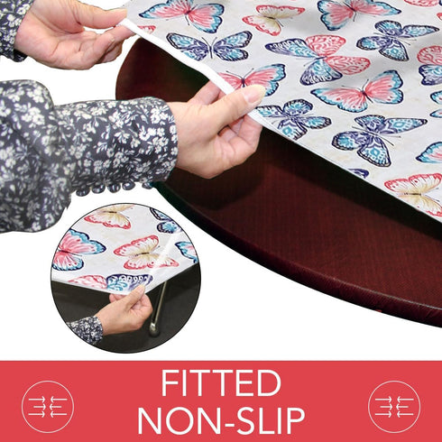 Covers For The Home Deluxe Elastic Edged Flannel Backed Vinyl Fitted Table Cover - Butterfly Pattern - Large Round Oblong Oval - Fits Tables up to...